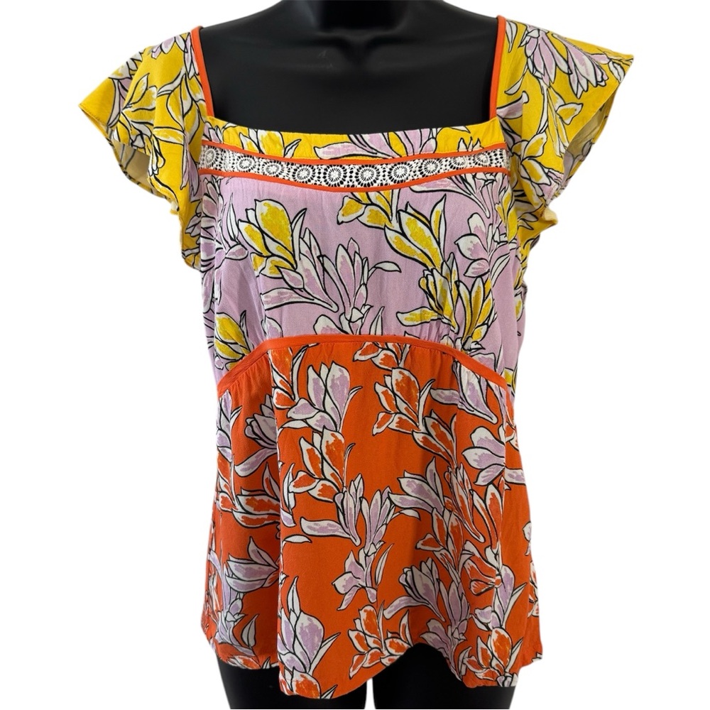 Anthropologie Farm Rio Tia Flutter Sleeve Floral Blouse